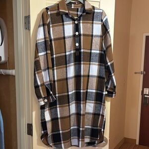 SHEIN Brown and Black Plaid Flannel Long Sleeve Dress